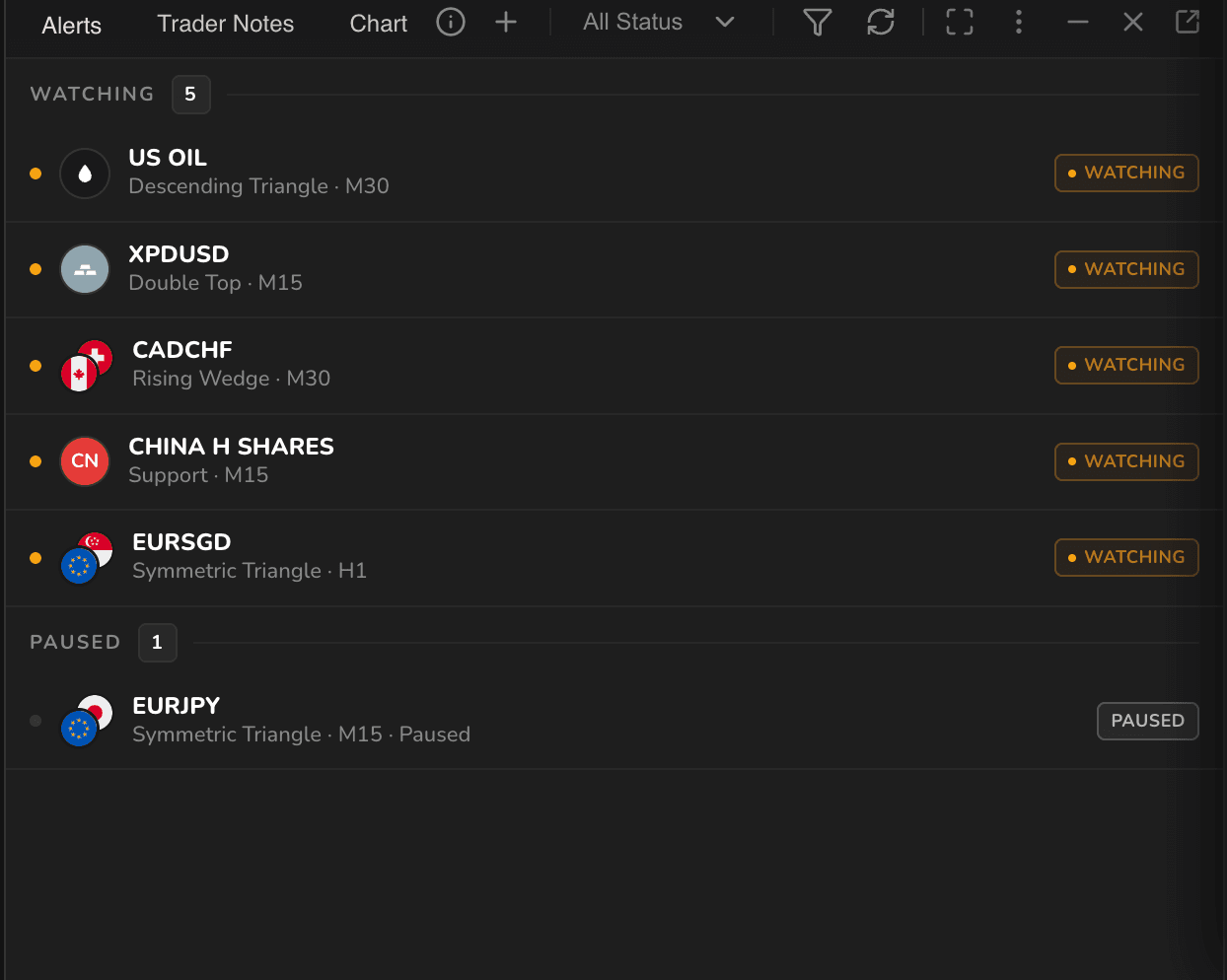 Standing alerts in watching and paused states