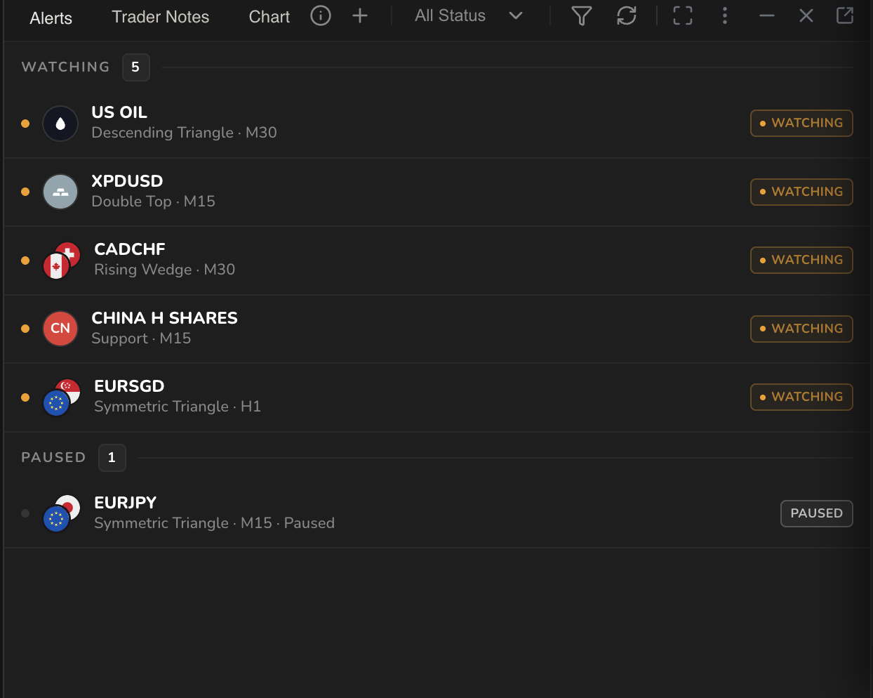 Standing alerts in watching and paused states